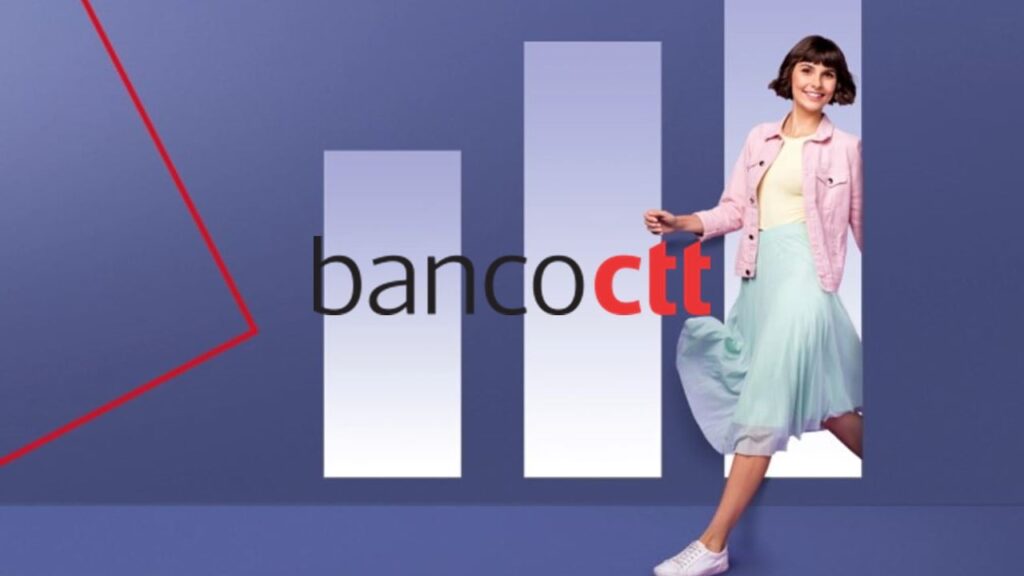 Foto conceitual de mulher saindo de barra de juros com logo do CTT