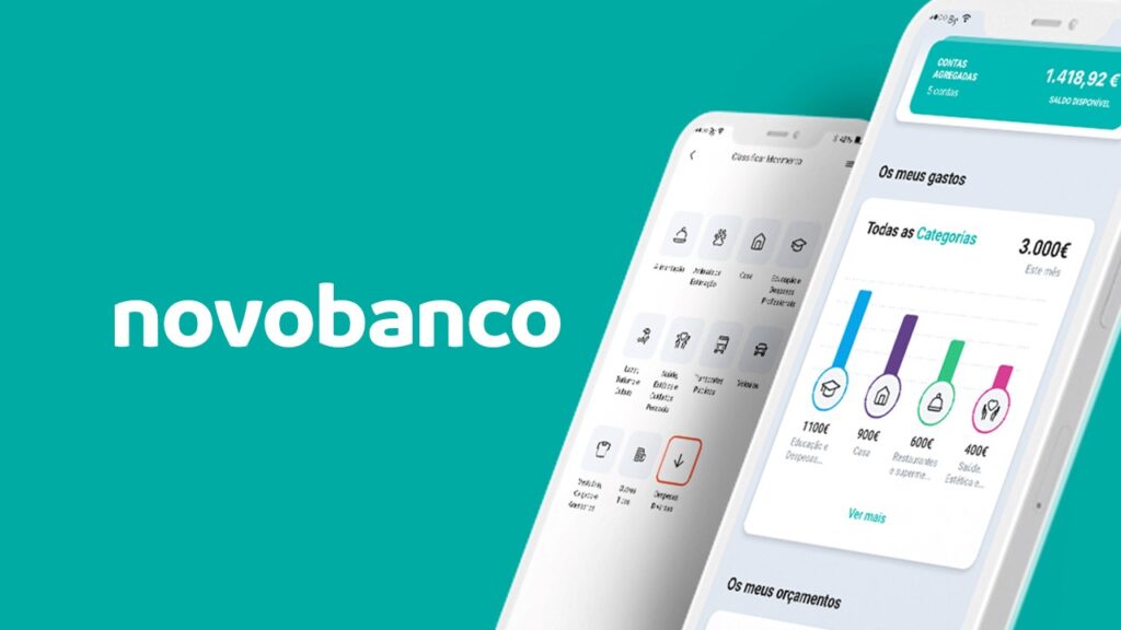 Celular com app Novo Banco aberto